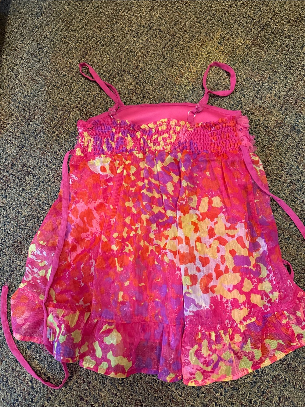 Justice Hot Pink Floral Ruffle Tank with Multicolor Print - Picture 3 of 5